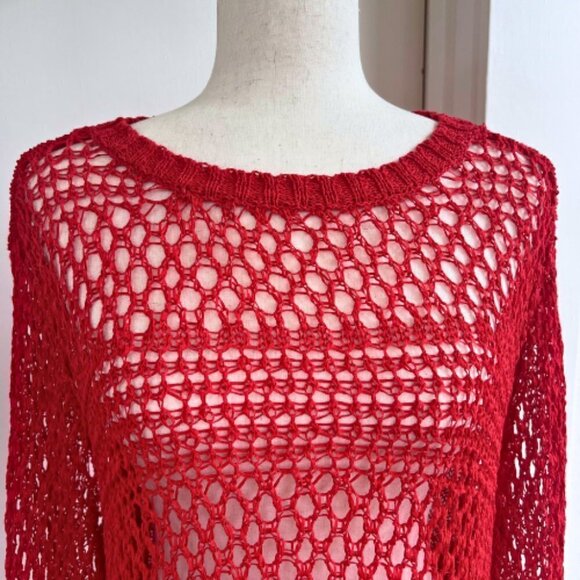 CHRISTIAN SIRIANO RUNWAY Open Knit High Low Red Sweater Size XL - Picture 3 of 15